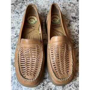 Vtg Earth Shoe Tan Weave Leather Comfort Moccasin Huaraches Women’s Size 10